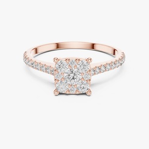 Anillo de Diamantes en Oro Rosa con Halo, Anillo de Compromiso, Corte Redondo, Joyería Nupcial - Product Image 1