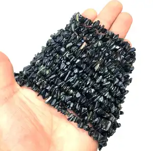 Indah 16 Inci Panjang Natural Black Jade Gemstone Uncut Chip Beads Grosir Hitam Alami untuk Membuat Perhiasan