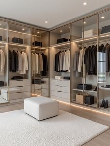 Armoire en verre pliable sur mesure de qualité supérieure |   Dressing de luxe pour chambre à coucher avec éclairage LED, étagères modulaires, tringles de suspension, respectueux de l'environnement - Product Image 1