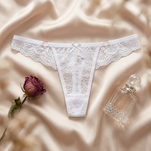 Tanga de encaje floral blanco para mujer, con transparencias, de talle bajo, sexy, tipo G-string, lencería, bragas transpirables, OEM ODM - Product Image 1
