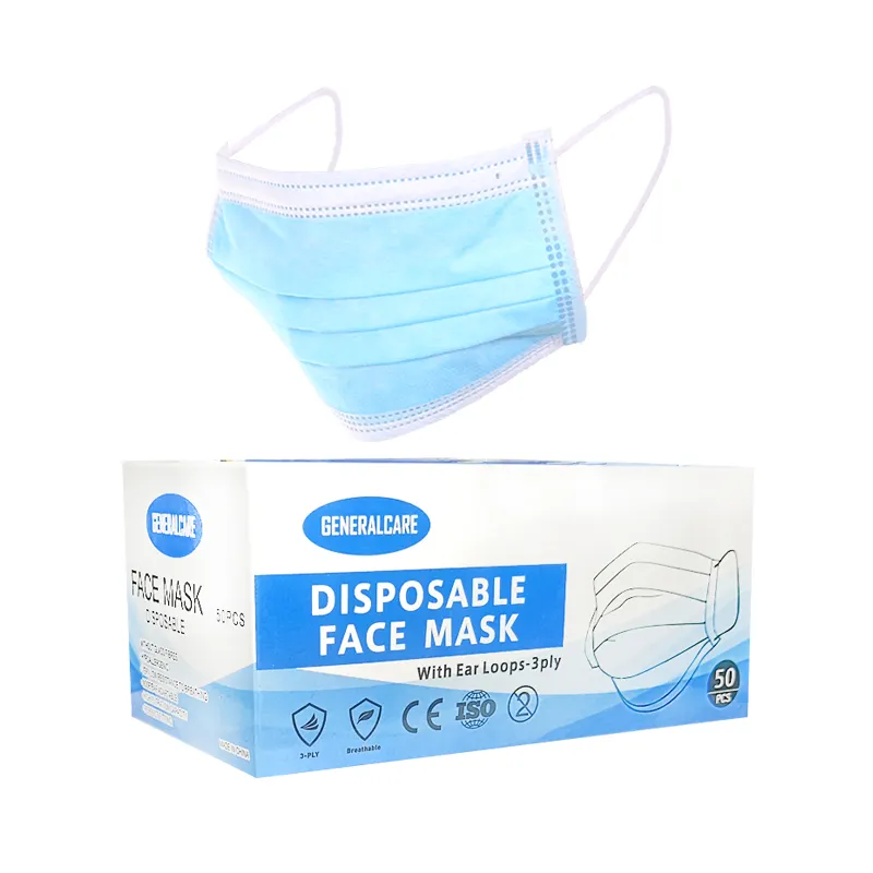 Fabricante 50 unids/caja transpirable nariz boca cubierta 3 capa gancho desechables máscara facial no tejida