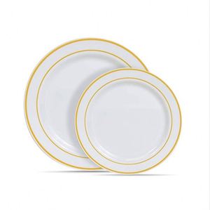 Ensemble de vaisselle jetable en PS de qualité alimentaire, assiettes en plastique à fond noir et bord doré de 7/7,5/9/10,25 pouces pour les fêtes - Product Image 5