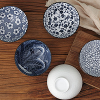Ensemble de bols en céramique japonaise naturelle de 4,5 pouces, ensemble de bols en porcelaine bleue et blanche