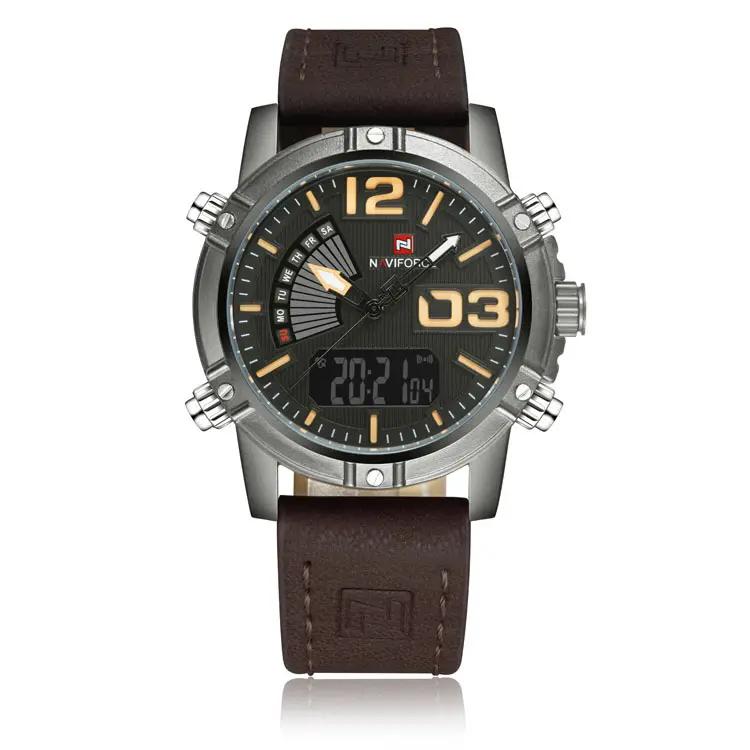 relojes hombre Mens Luxury Brand Analog Digital Leather Quartz Sport watches men wrist 9095 naviforce watch
