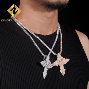 Magnifique pendentif croix en argent 925 avec moissanite, bijoux hip-hop, pendentif fin glacé, unisexe - Product Image 6