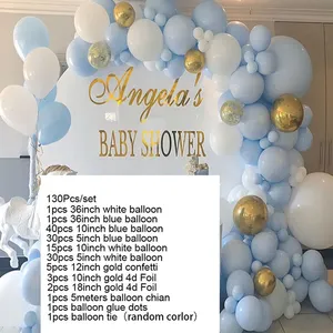 130pcs כחול כסף Macaron מתכת בלון זר קשת אירוע מסיבת רדיד בלון תינוק מקלחת מסיבת יום הולדת דקור ילדים למבוגרים