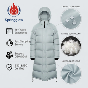 Chaqueta de Plumón Larga para <span class=keywords><strong>Mujer</strong></span> con Logotipo Personalizado, Impermeable, Cortavientos, con Capucha, Abrigo de Invierno, OEM, 90% Plumón de <span class=keywords><strong>Ganso</strong></span>, 750FP, Acolchada - Product Image 4