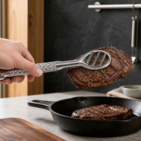 FLEY Pinces à pain haut de gamme durables et écologiques en acier inoxydable, nouveau design, décor cerise, pinces alimentaires or et argent pour service de buffet