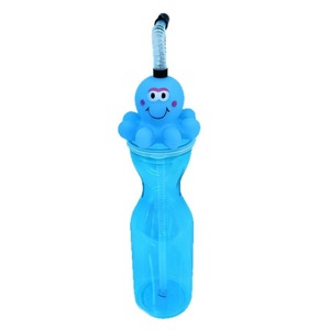 Karikatür Deniz Hayvanı Desenli Kapaklı Şeffaf Bardak 450ml, Sevimli Tek Kullanımlık Pipetli Plastik Bardak Meyve Suyu Sütlü Çay İçin, Çocuk Partisi Hediyesi - Product Image 4
