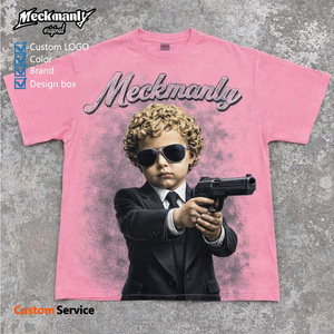 T-shirt noir pour homme Meckmanly, manches courtes, col rond, 100% coton tricoté, imprimé ange, écologique, respirant, 300g, coupe classique - Product Image 6