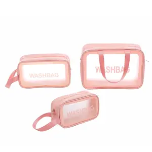 BSCI Factory Open Window PVC Waterproof Cosmetic Bag Travel Makeup Toiletry Storage Tote Handbag Pouch For Women