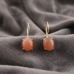 Boucles d'oreilles artisanales en pierre de lune pêche, en argent sterling 925, bijoux pour femmes et filles. - Product Image 1