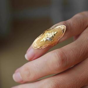 Bague Rose <span class=keywords><strong>Iris</strong></span> <span class=keywords><strong>Tectorum</strong></span> Dorée, Nouvelle Collection Luxe Léger, Style Chinois Ancien, Manchette de Doigt Type Armure, Haut de Gamme, Élégante et Raffinée - Product Image 1