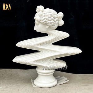 Statue de buste de dieu grec abstrait moderne en marbre, style d'art romain, sculpture masculine mi-longue - Product Image 3