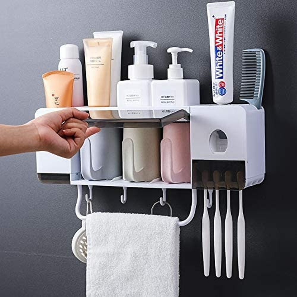 Baño Accesorios de baño Vareone Organizador Soporte para Cepillos de Dientes Cepillo Dientes con 2 Vasos de Cepillado de Dientes de Plástico vemax.es