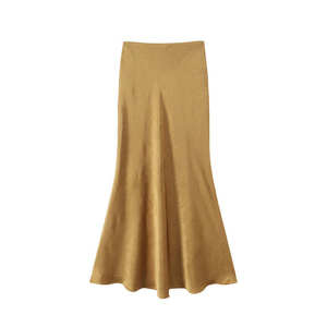 Falda Midi de Cintura Alta Runqi N9214, Color Sólido, Satén Sintético Acetato, Estilo Fluido y Ajustado, Corte de Cola de Pez, Falda para Mujer - Product Image 1