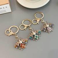 Porte-clés Abeille Mignon Animal Strass Scintillant Breloque Anneau de Clé de Voiture Pendentif de Sac Cadeau Créatif Tendance pour Femmes Filles