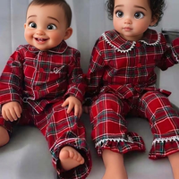 Pyjamas de Noël en Flanelle Tartan Prêts à Expédier pour Bébés Filles et Garçons, Vêtements Enfants en Gros, Ensembles Personnalisés en Dentelle