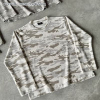 T-shirt à manches longues en maille gaufrée camouflage personnalisé OEM, style streetwear, thermique, en coton délavé vintage, coupe oversize, faible MOQ