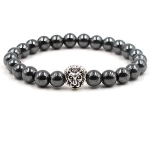 سوار مطاطي من خرز الهيماتيت للعلاج الصحي 8 مم مضاد للتعب بتصميم جمجمة وأسد ونمر وقدم وفيل للرجال والنساء - Product Image 2