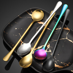 Cuchara para hielo de acero inoxidable 304, cuchara iridiscente extendida con revestimiento de titanio para café, té, miel, postre, agitación, reutilizable, moderna - Product Image 1