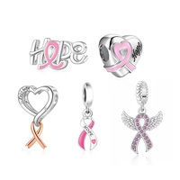 Breloques Pan Charms en argent bicolore avec ruban rose, espoir, foi, amour pour le cancer du sein, perles compatibles avec bracelet original, bijoux, anniversaire, Berluque