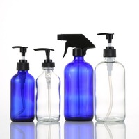 Bouteilles de pulvérisation en verre bleu cobalt avec sérigraphie pour huiles essentielles et solutions de nettoyage