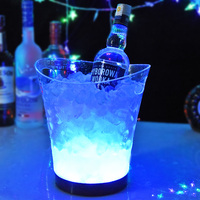 Seau à glace décoratif pour bar, fête, personnalisable, double poignée, transparent, rond, avec LED, pour bouteilles de vin