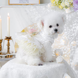 White Lace Pet Princess Dress with Pink Rose Wedding &amp; Party Tulle <strong>Gown</strong> for Small <strong>Dogs</strong> Vintage Flower Wedding Dress Pet Clothes - Product Image 3