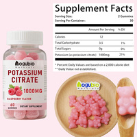Gomitas de Citrato de Potasio con Sabor a Frambuesa, Delicioso Suplemento Dietético Diario, Caramelos Masticables de Frutas Sin Azúcar