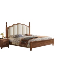 Nouveau lit queen-size en bois massif de style chinois vintage, avec tête de lit capitonnée et structure à tenons et mortaises, idéal pour chambre principale et chambre d'amis