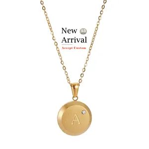 14K Gold Filled Double Side Engraved Hammered A-Z Gold Coin custom letter pendant Necklaces for Women Initial Necklace