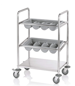 Stainless Steel Cutlery <b>Serving</b> <b>Trolley</b> with 2 Cutlery Inserts & Bumper Guard, Wheeled Mobile Cutlery Storage Cart for kitchen - Product Image 2