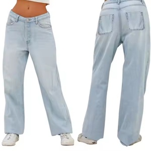 Nouveau style tendance 2025 : Jeans amples en denim délavé vintage, avec logo personnalisé, effet acide et effet soleil, pour femme - Product Image 2