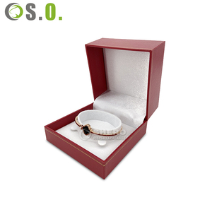 Luxury Red Square Jewelry <b>Box</b> Imitation Leather With Gold Line And Satin Lining For Premium Jewelry - Product Image 4