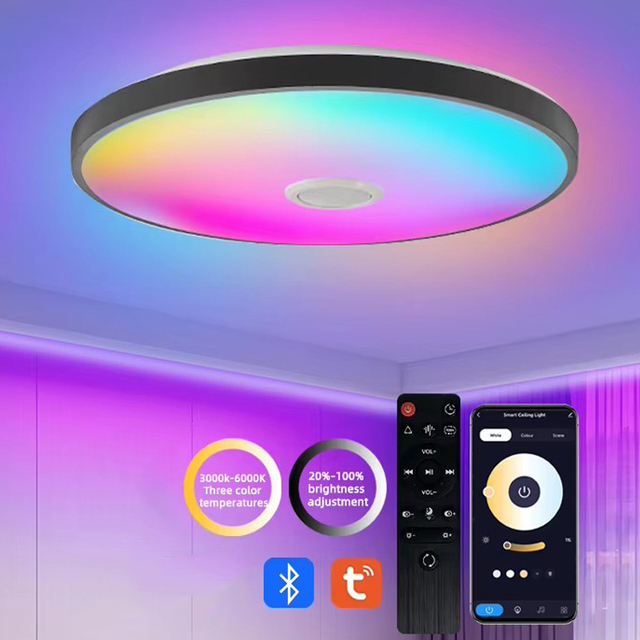 Smart Speaker LED Ceiling Lamp TUYA RGB Remote Control APP 36w Bedroom Living Room Home Atmosphere Light Music Light