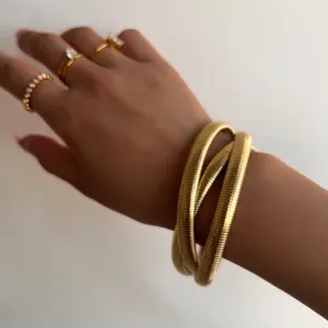 2022 Dazan New Ins 18k Gold Plated Stainless Steel Stretch Design Bracelet Gypsy Three Layer Design Dance Bracelets For Women