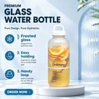 2026 Hot Selling Modieuze Glazen Hydratatiefles met Aangepast Logo, de Gewone Fles 500 ml Dikke Glazen Waterfles voor Vrouwen