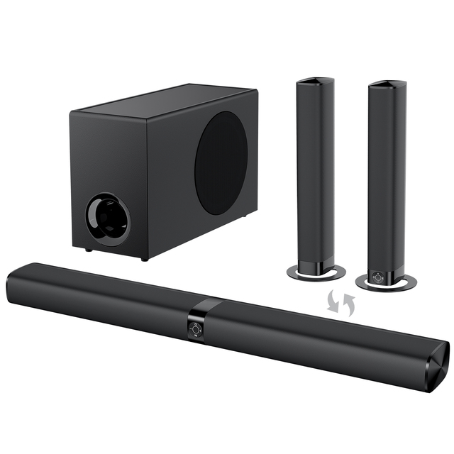 TV Soundbar with BT/ARC/Opt/AUX Connect Auto Volume Boost 3 Equalizer Modes 2 in 1 Detachable Soundbar for TV/PC/Gaming