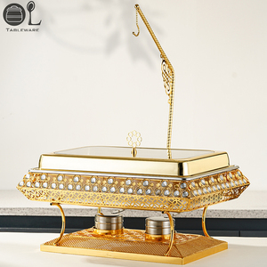 OULU Luxury Gold Divided Inner Chafing Dish Set Catering Wedding <strong>Buffet</strong> <strong>Server</strong> with Stainless Steel Brass Glass Table Top 8L/9L - Product Image 5
