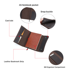 Couverture de carnet A5 en cuir tanné végétal fait main avec rabat, pochette portefeuille personnalisable pour livre - Product Image 3
