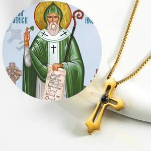 GIVELUCK Custom Edelstahl Kreuz Anhänger Projektion Saint Patrick Muster Projektor Halskette 18 Karat vergoldet Christian Bulk - Product Image 6