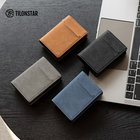 Dompet Kartu Bisnis Pria TILONSTAR TVC902 Berbahan Aluminium, Sistem Pop-up, Anti RFID, Tempat Kartu Kredit Kulit Multifungsi