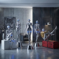 Luxuriöse Kunstharz-Elektroplattierte Künstlerische Menschliche Figur-Skulptur mit Mode-Thema für Inneneinrichtung