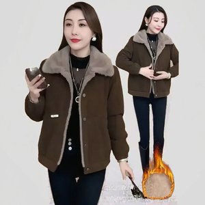 Abrigo corto acolchado de otoño-invierno para mujer, color liso, chaqueta holgada con solapa y botones, parka cálida y gruesa. - Product Image 2