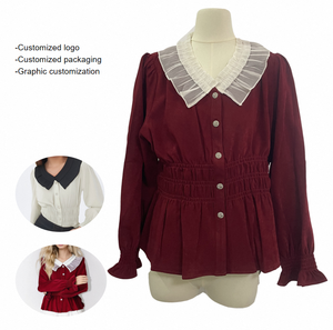 <span class=keywords><strong>Top</strong></span> Casual lavorato a maglia da donna con Design a balze in pizzo Chiffon con colletto arricciato e bottone frontale nuovo Design all'ingrosso - Product Image 1