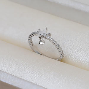 S925 Silver Opening Crown <b>Ring</b> Adjustable DIY <b>Pearl</b> Jewelry Accessory Empty Holder Inlay Setting Type Product Name Brass <b>Ring</b> - Product Image 3