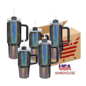 Bpa Free Plated 14Oz 30Oz 40Oz Shimmer Tumbler <b>Double</b> <b>Walled</b> Underneath Holographic Black Coffee <b>Mug</b> - Product Image 2