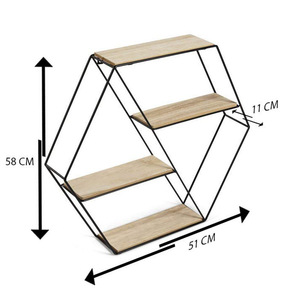 Hot Bán Hexagon Đen Bằng Gỗ Kim Loại Hiển Thị Treo Kệ Lưu Trữ Kệ Trang Trí Nội Thất Gắn Tường Nổi Kệ - Product Image 2