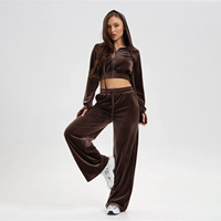 Setelan Olahraga Wanita Y2K Streetwear, Hoodie Pendek Beludru dan Celana Kulot, Setelan Loungewear 2 Potong